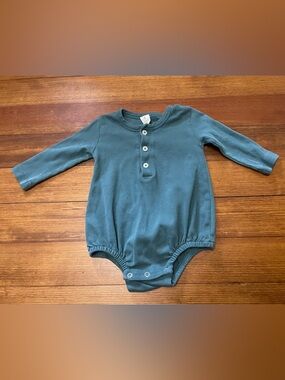 kate quinn Teal Organic Cotton Long-Sleeve Bubble Romper Size 12-18 Months